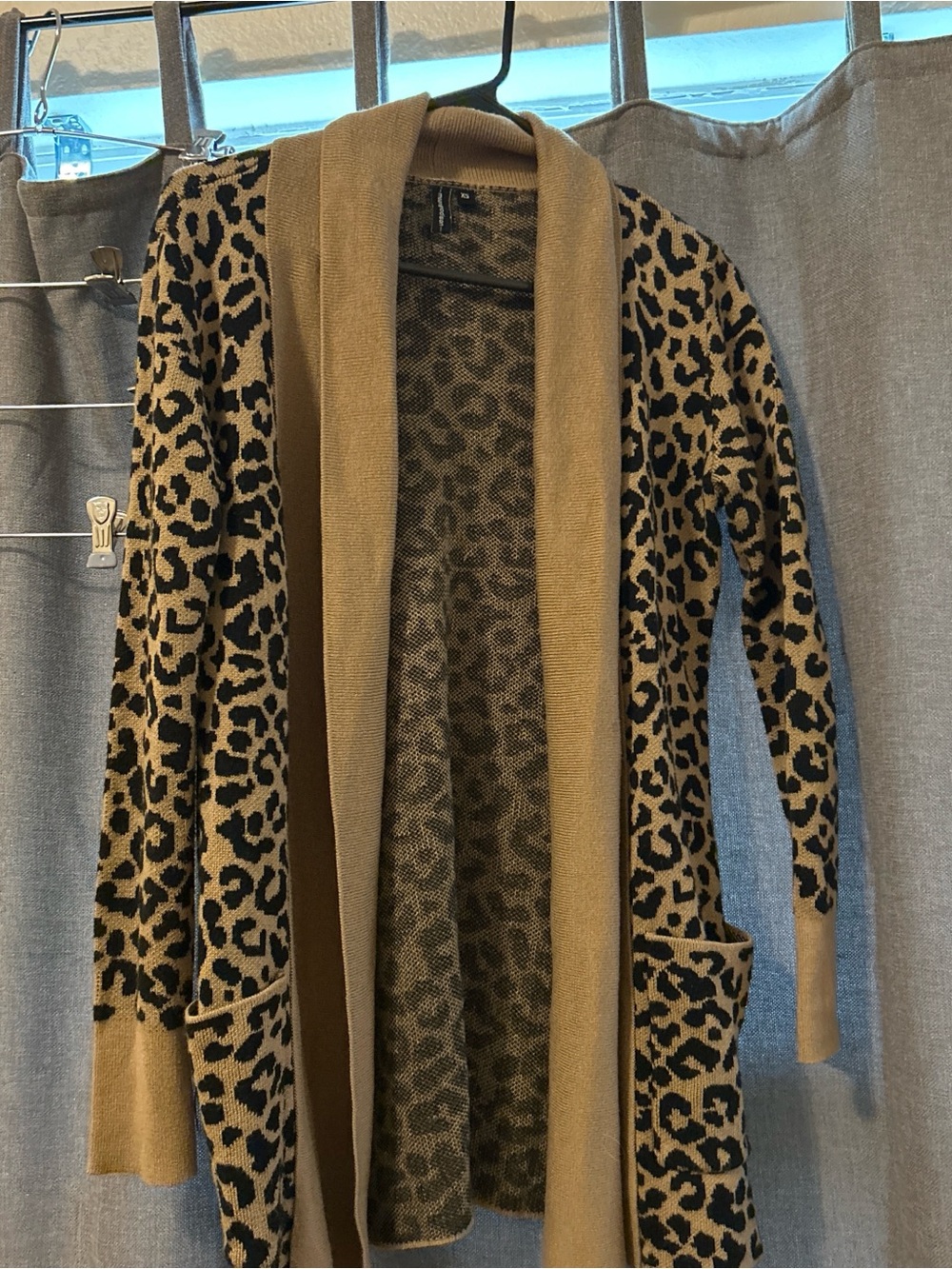 moon & madison Leopard-Print Open Front Cardigan - Tan & Black